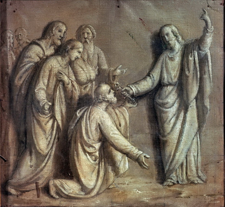 Consegna delle chiavi - 1880 ca. cm. 21x22 - coll. privata - (esposto a Passirano alla mostra 